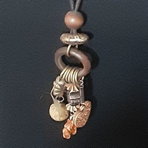 Boho vintage pendant charms long necklace black cord